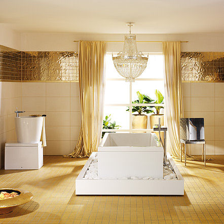 Badkamer interieur in gouden kleur